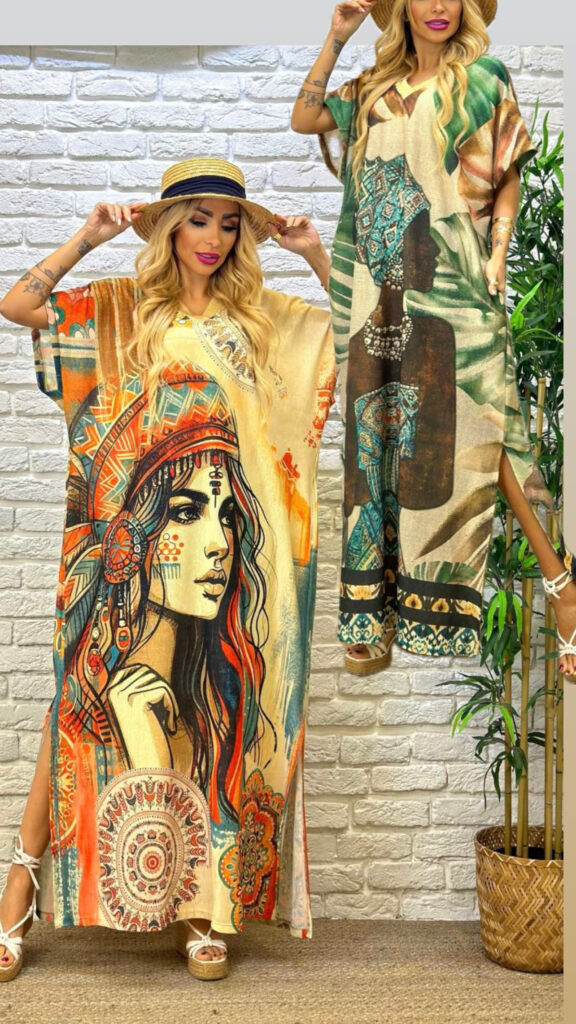پیراهن بلند ساحلی طرح چهره